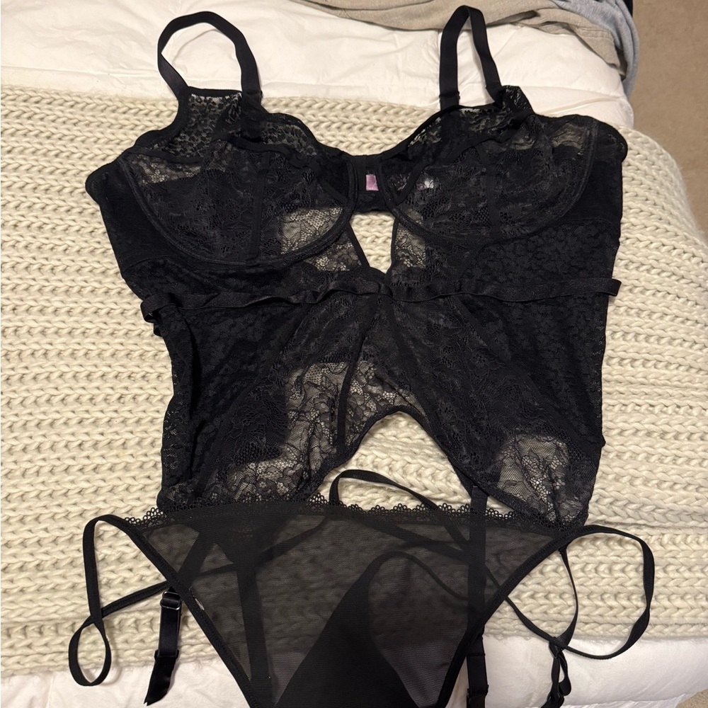 Adore Me Black Lace lingerie with Intricate Floral Patterns